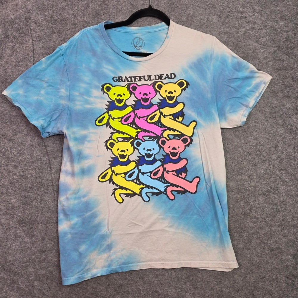 Grateful Dead Dancing Bears Tie Dye Graphic T-Shirt Blue White Mens Medium